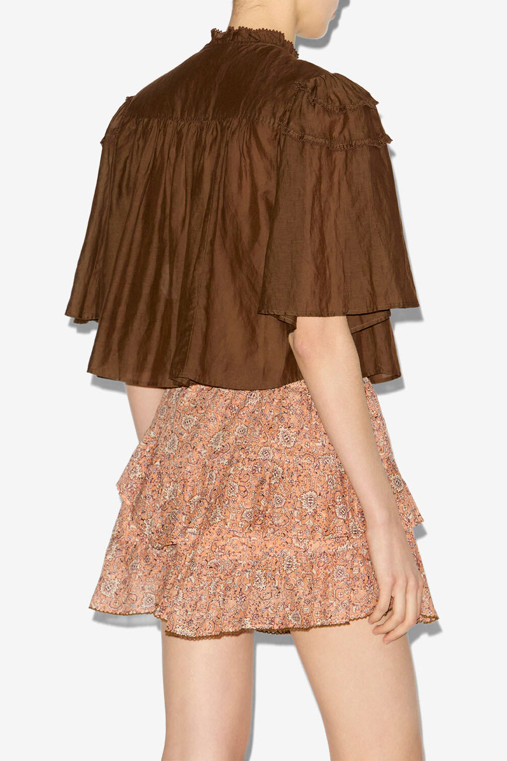 Top carmen de gasa de algodón fruncido - Dark khaki - Woman - 4