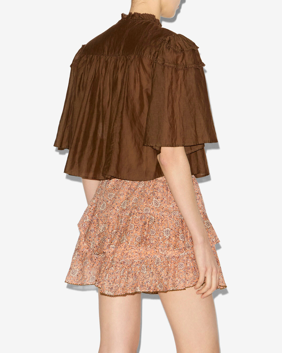 Carmen gathered cotton voile top - Dark khaki - Woman - 3