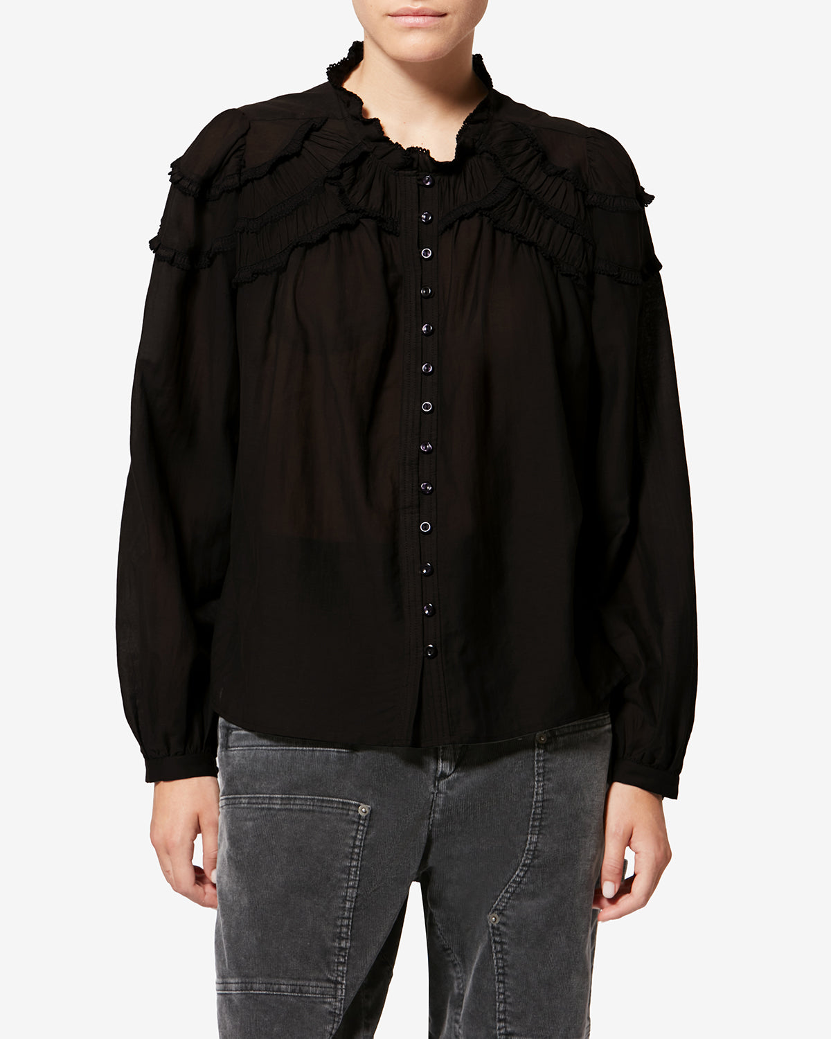 Bluse aus geraffter baumwolle christa - Schwarz - Woman - 3