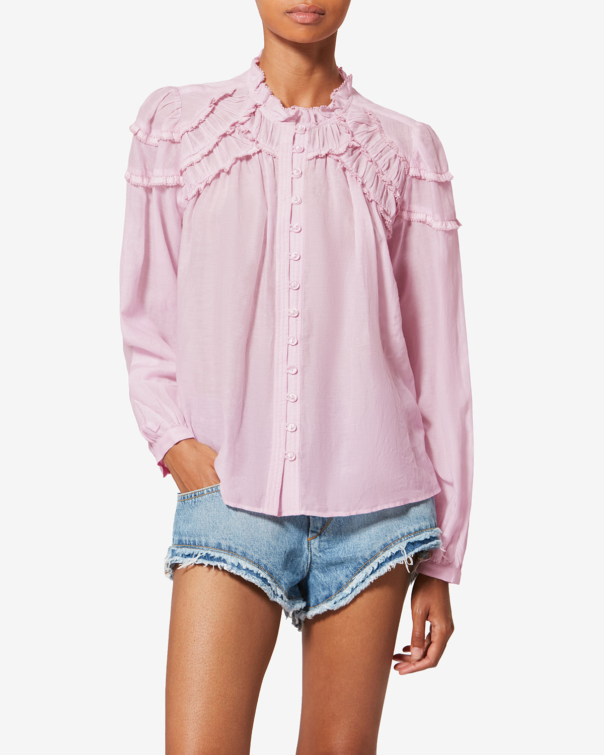 Blusa de voile de algodón con volantes christa - Light pink - Woman - 3