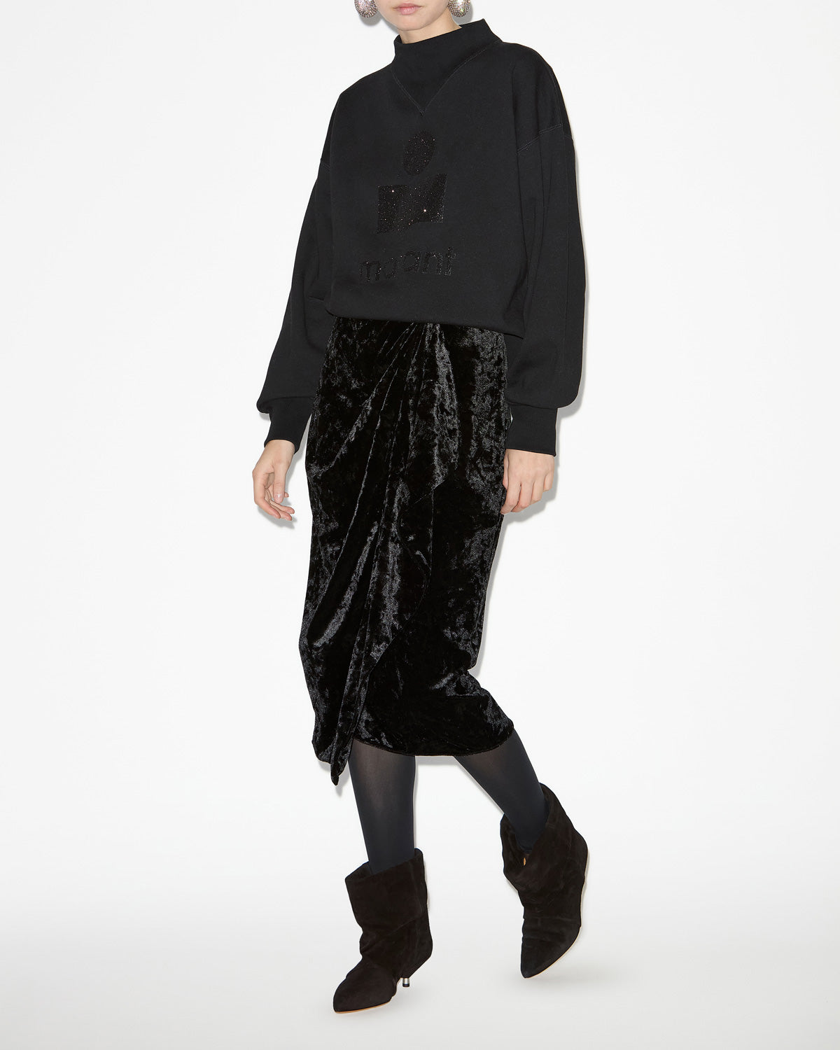 Alyssa draped velvet skirt - Black - Woman - 1