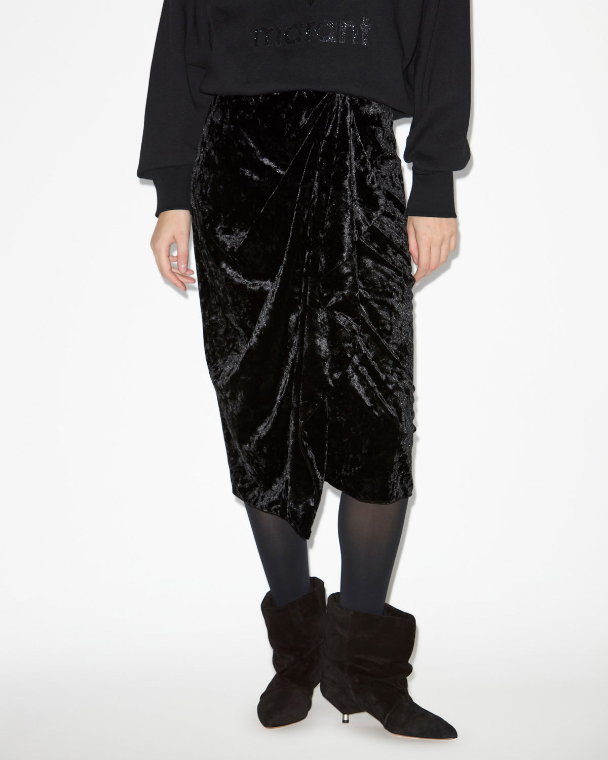 Alyssa draped velvet skirt - Black - Woman - 3