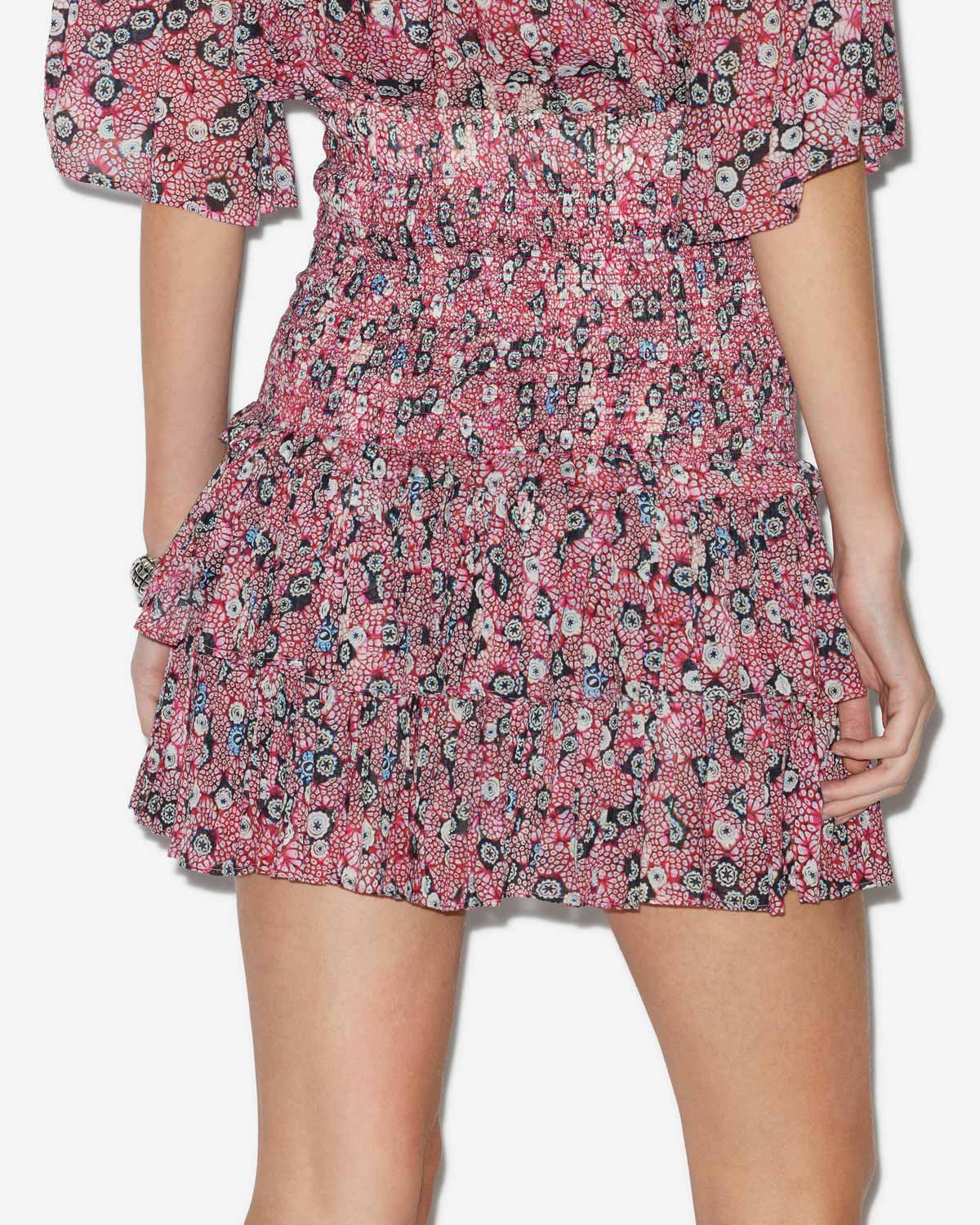 Naomi skirt in printed smocked cotton voile - Raspberry-black - Woman - 3