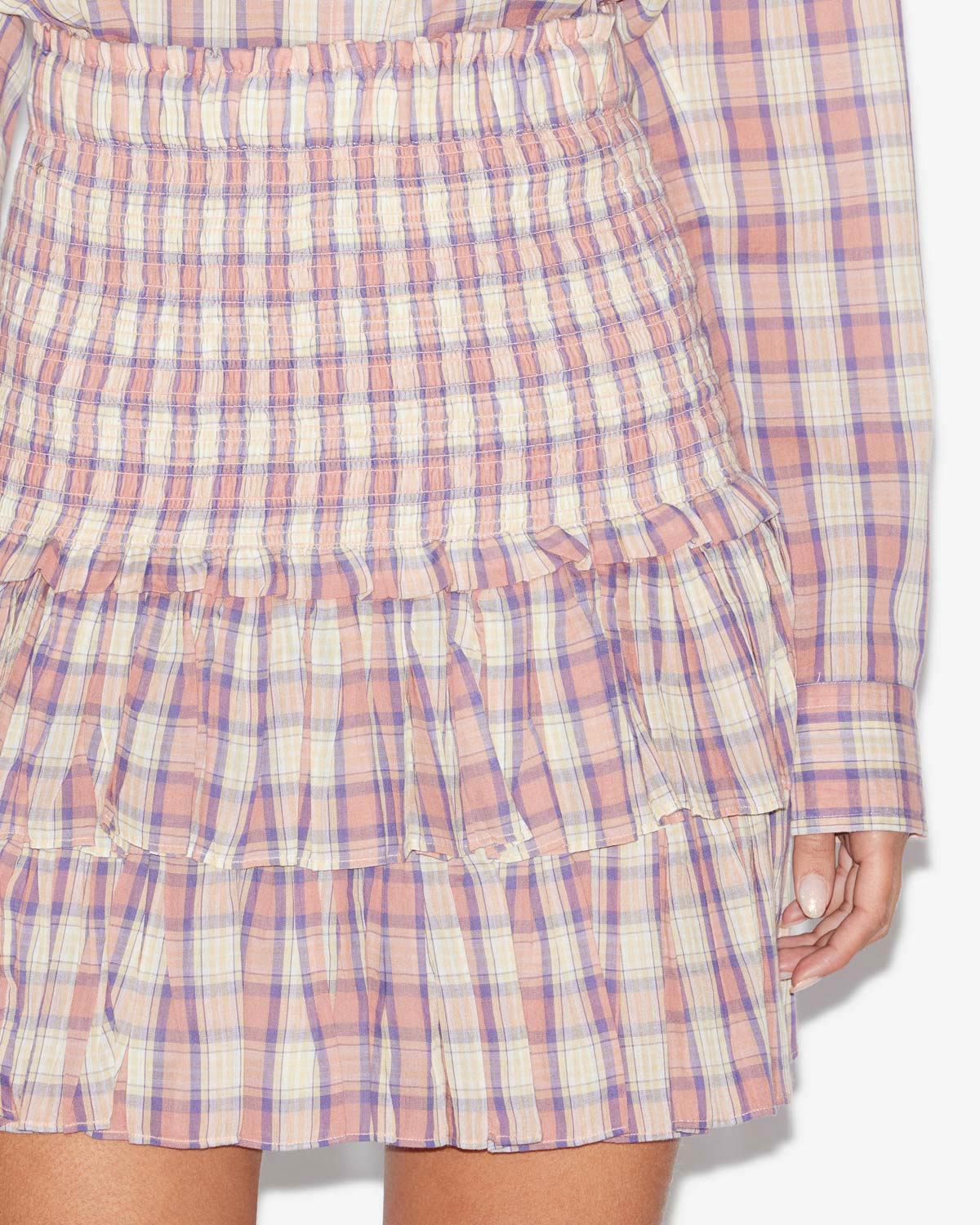 Falda naomi de gasa de algodón fruncida a cuadros - Antik pink-yellow - Woman - 2