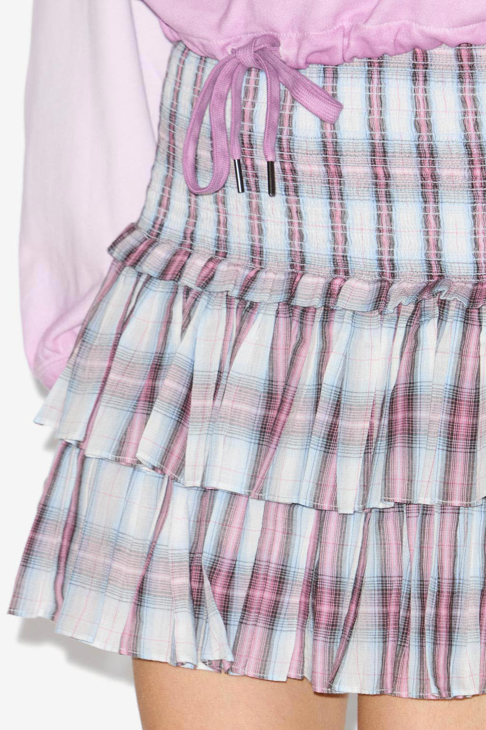 Gonna naomi in voile di cotone a quadri con punto smock - Ecru-pink - Woman - 3