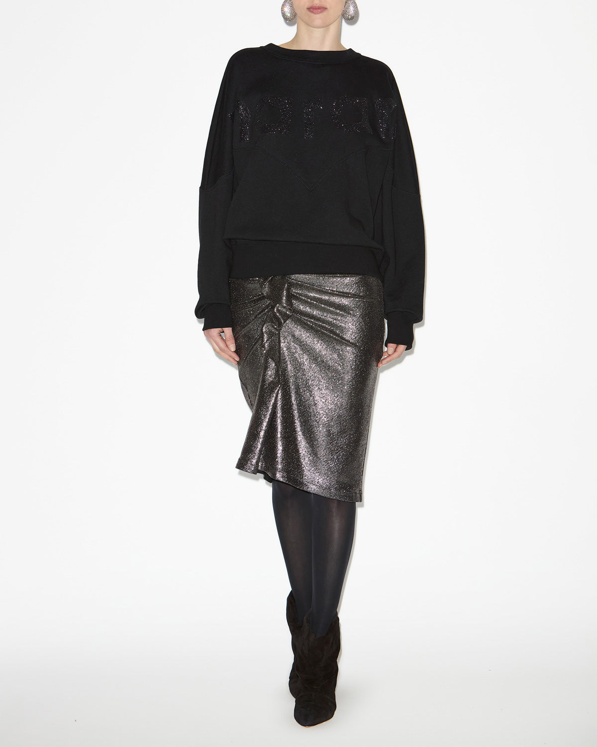 Dolene draped metallic skirt - Metallic black - Woman - 1