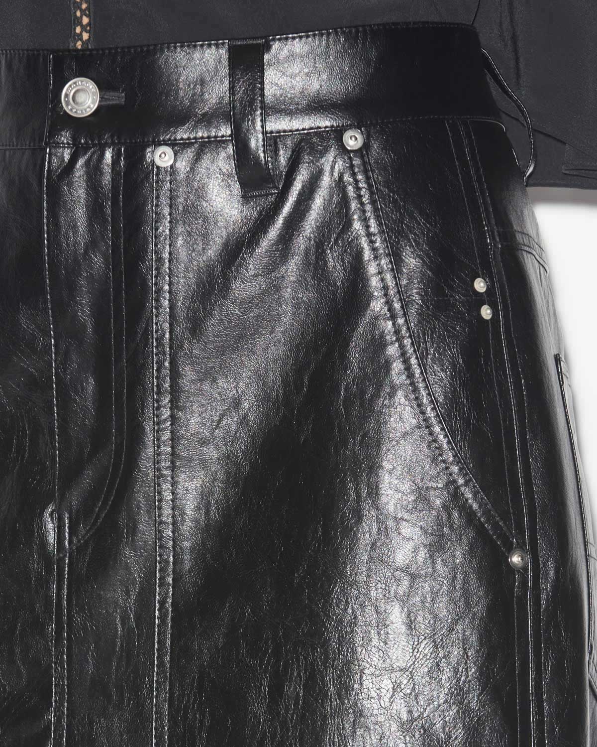 앙젤(angele) 가죽 질감 미디 스커트 - 검은색 - Woman - 2