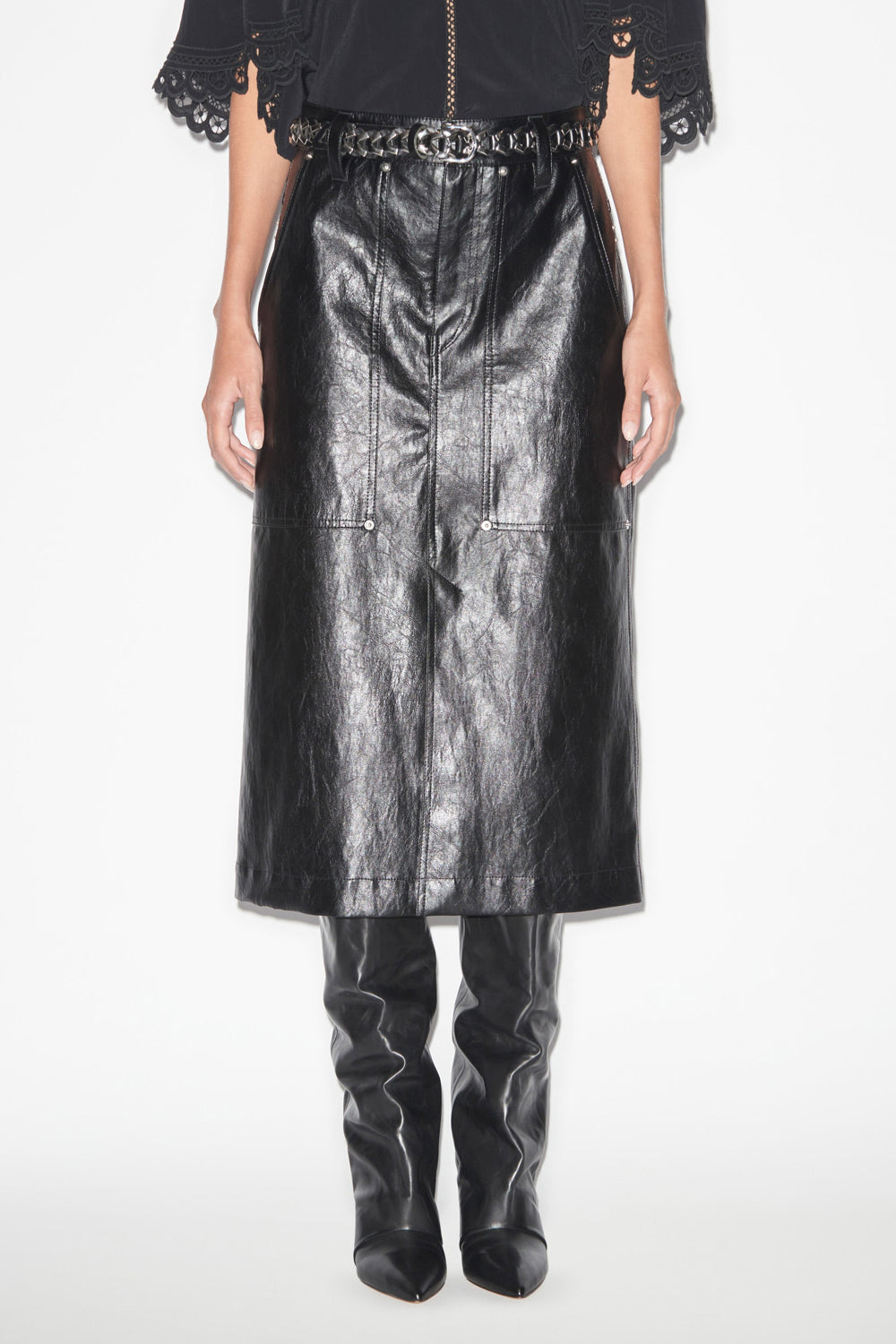 Gonna midi angele effetto pelle - Nero - Woman - 4