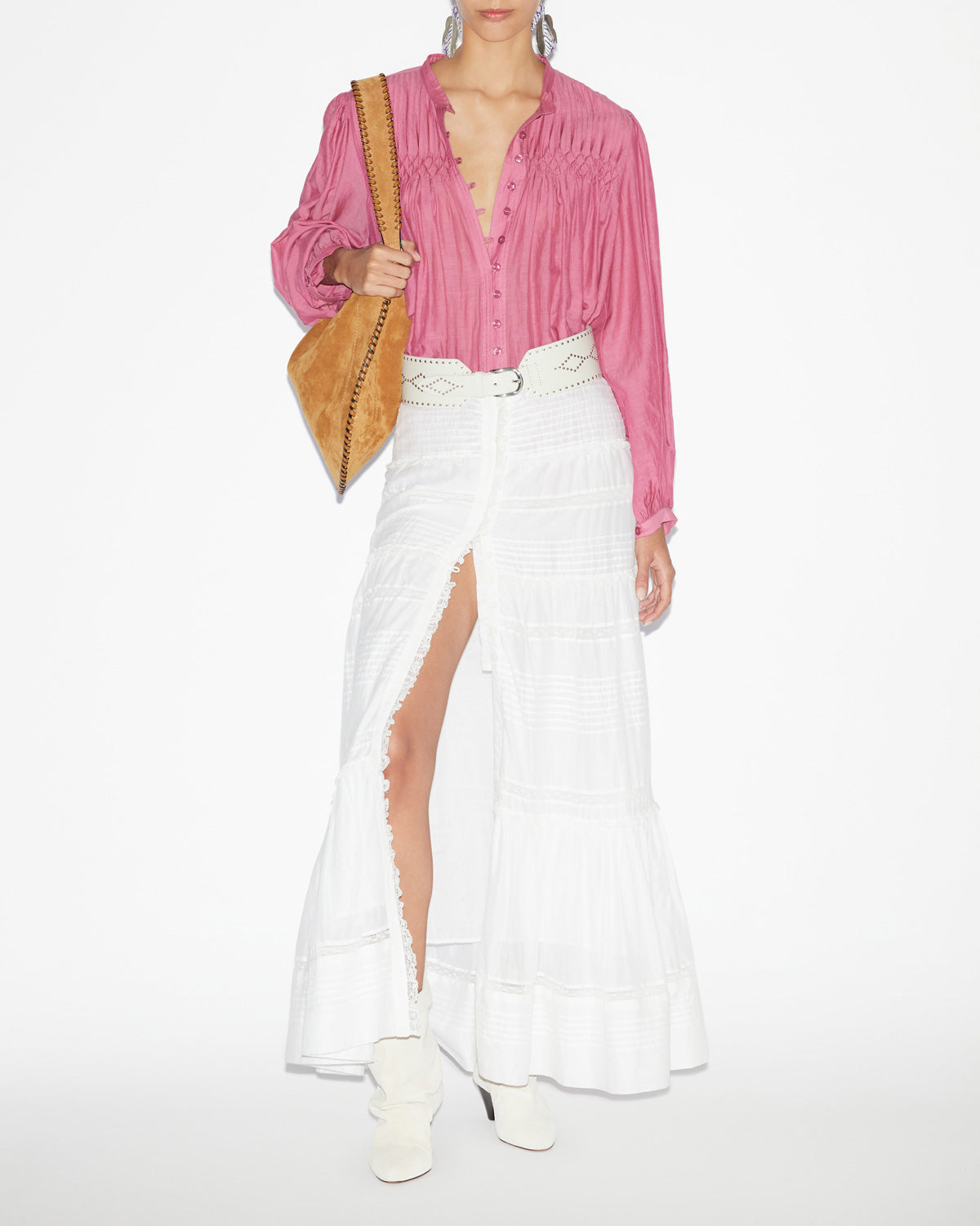 Gihane long skirt in plain-colored cotton voile - White - Woman - 1