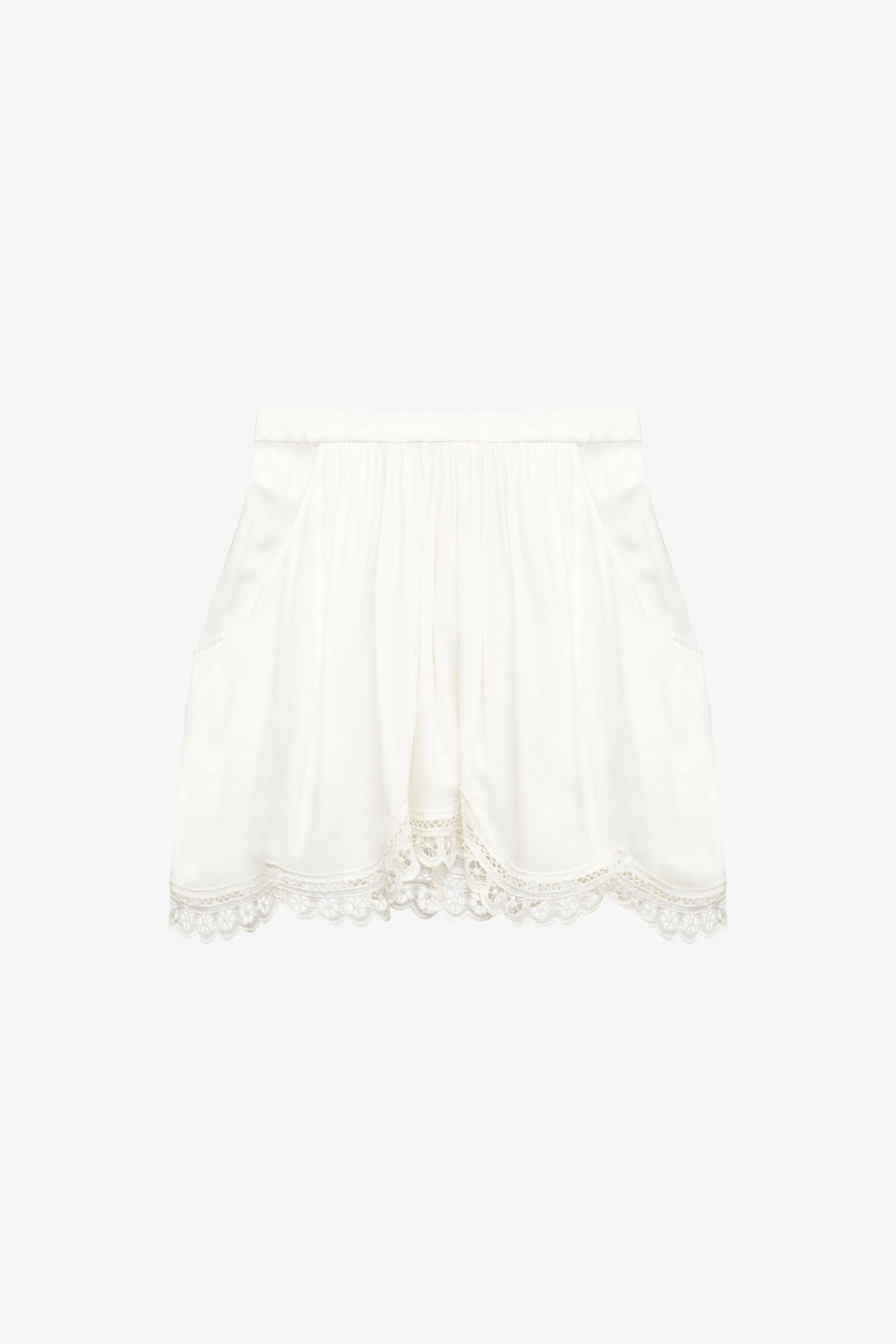 Falda francesca de crepé liso con bordado inglés - Blanco - Woman - 1