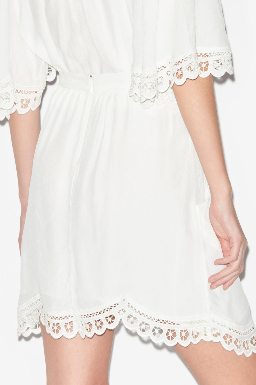 Falda francesca de crepé liso con bordado inglés - Blanco - Woman - 5