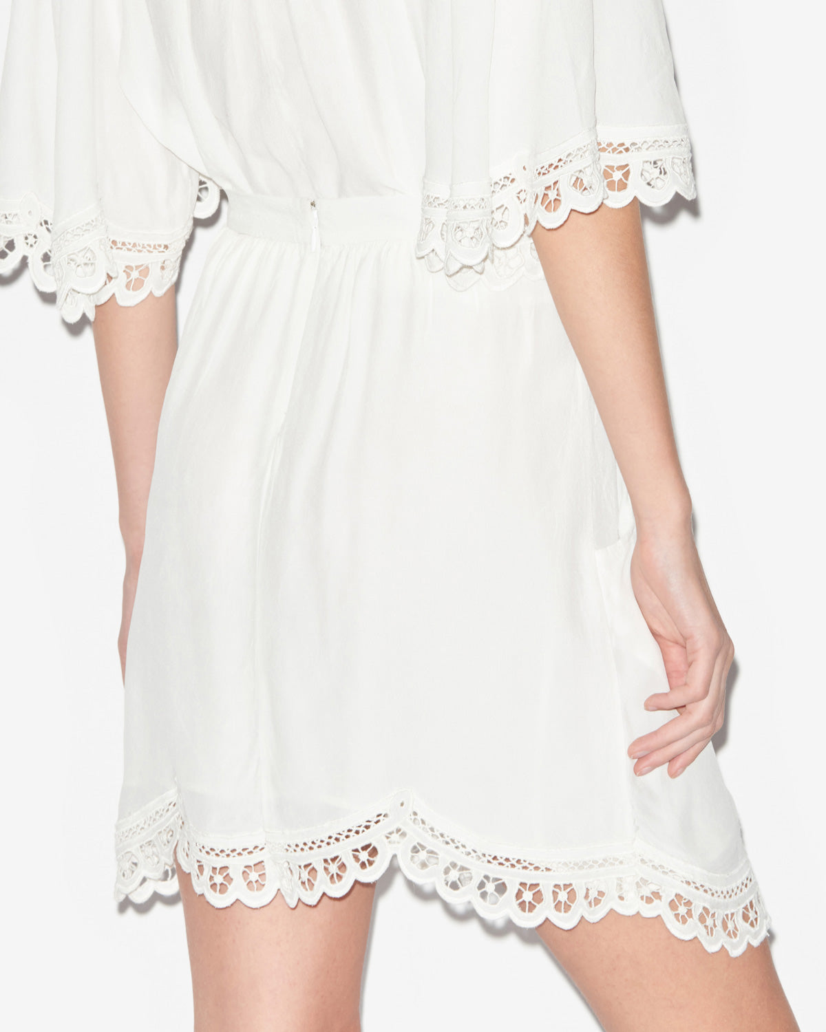 Falda francesca de crepé liso con bordado inglés - Blanco - Woman - 4