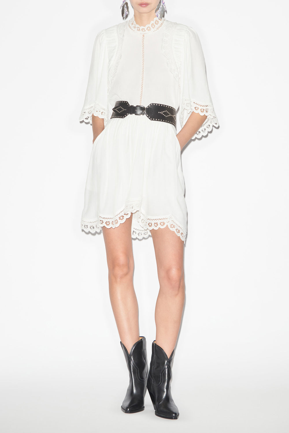 Falda francesca de crepé liso con bordado inglés - Blanco - Woman - 2