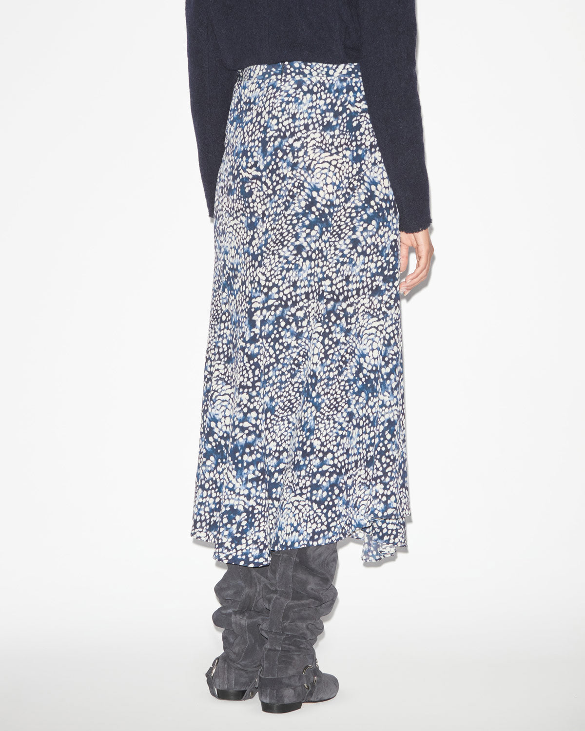 Hortensia midi skirt in printed crêpe de chine - Midnight-white - Woman - 4