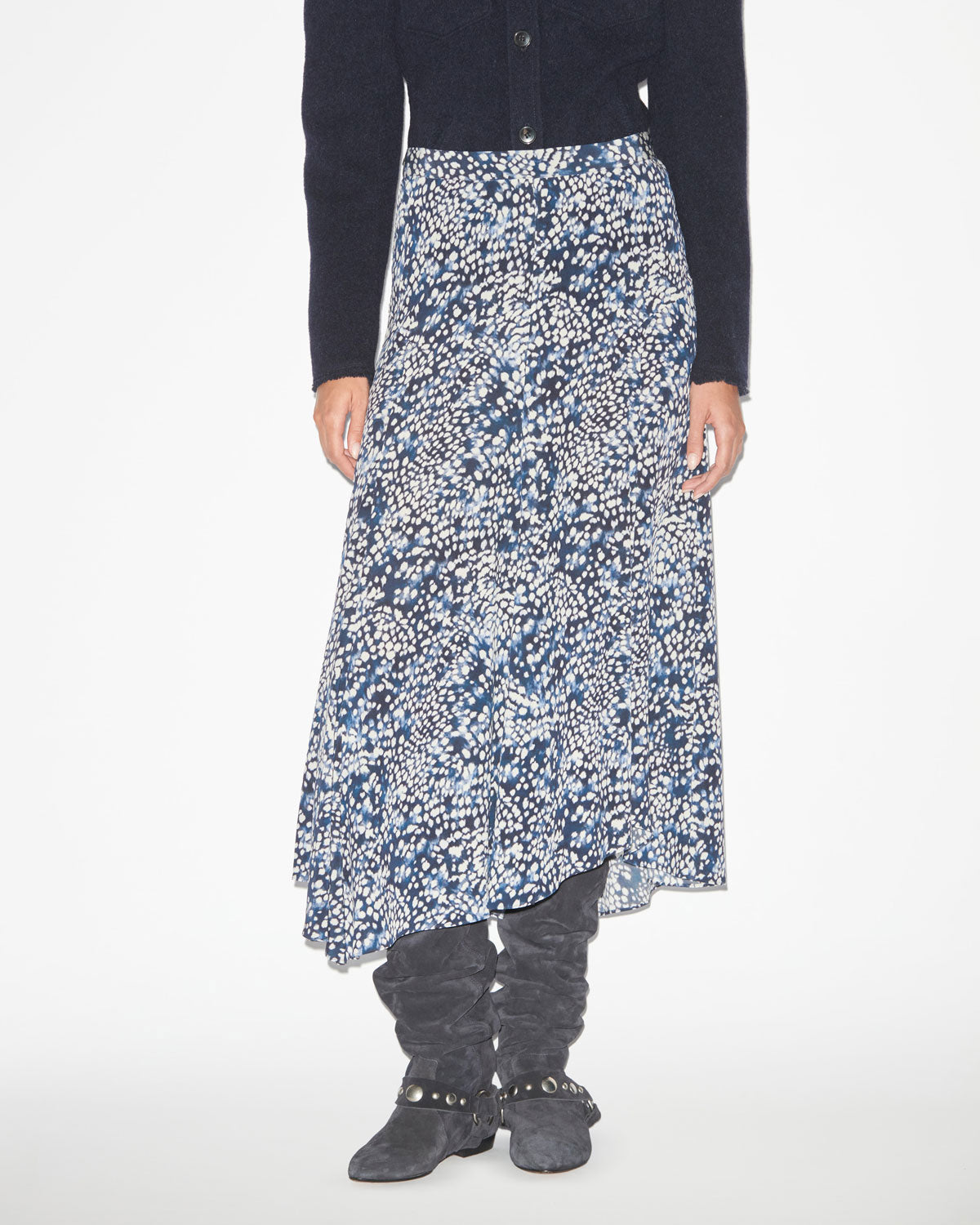 Hortensia midi skirt in printed crêpe de chine - Midnight-white - Woman - 3