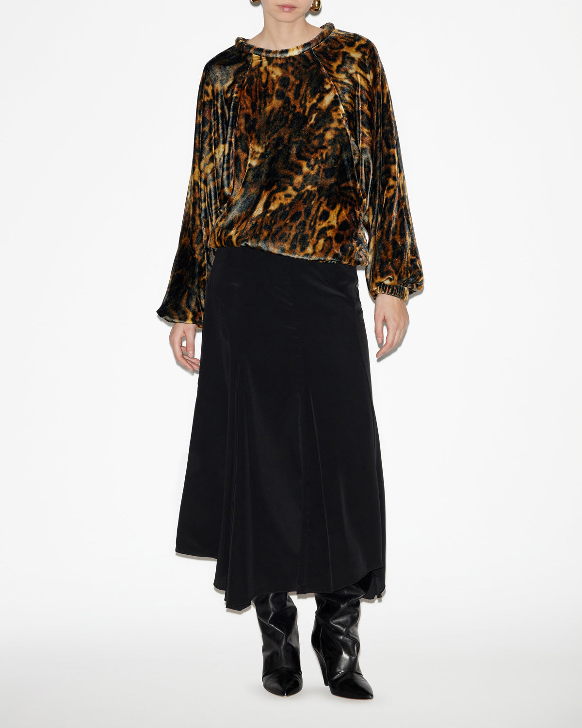 Hortensia midi skirt in plain-colored crêpe de chine - Black - Woman - 1