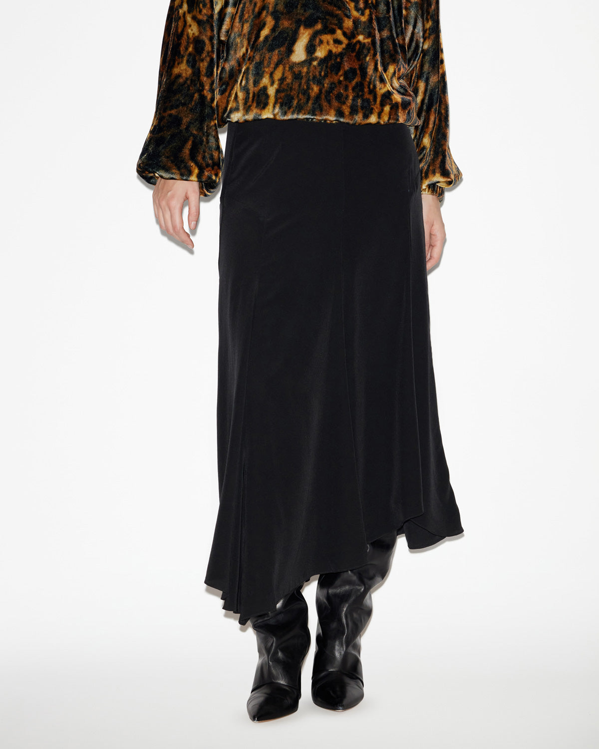 Hortensia midi skirt in plain-colored crêpe de chine - Black - Woman - 3