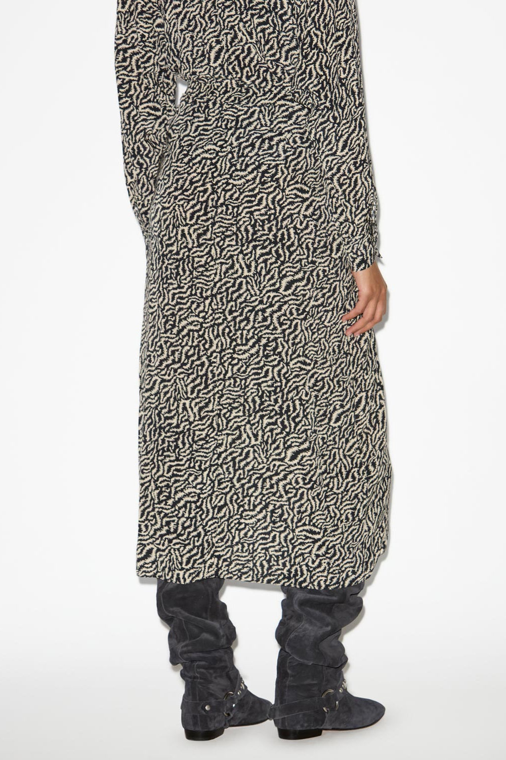 Gonna midi morbida vanille con stampa - Ecru and black - Woman - 5