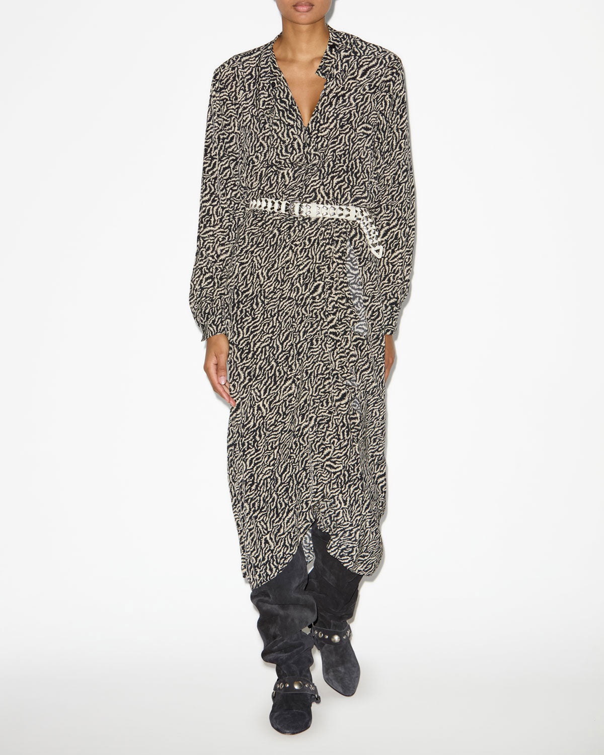 Vanille printed flowing midi skirt - Ecru and black - Woman - 1