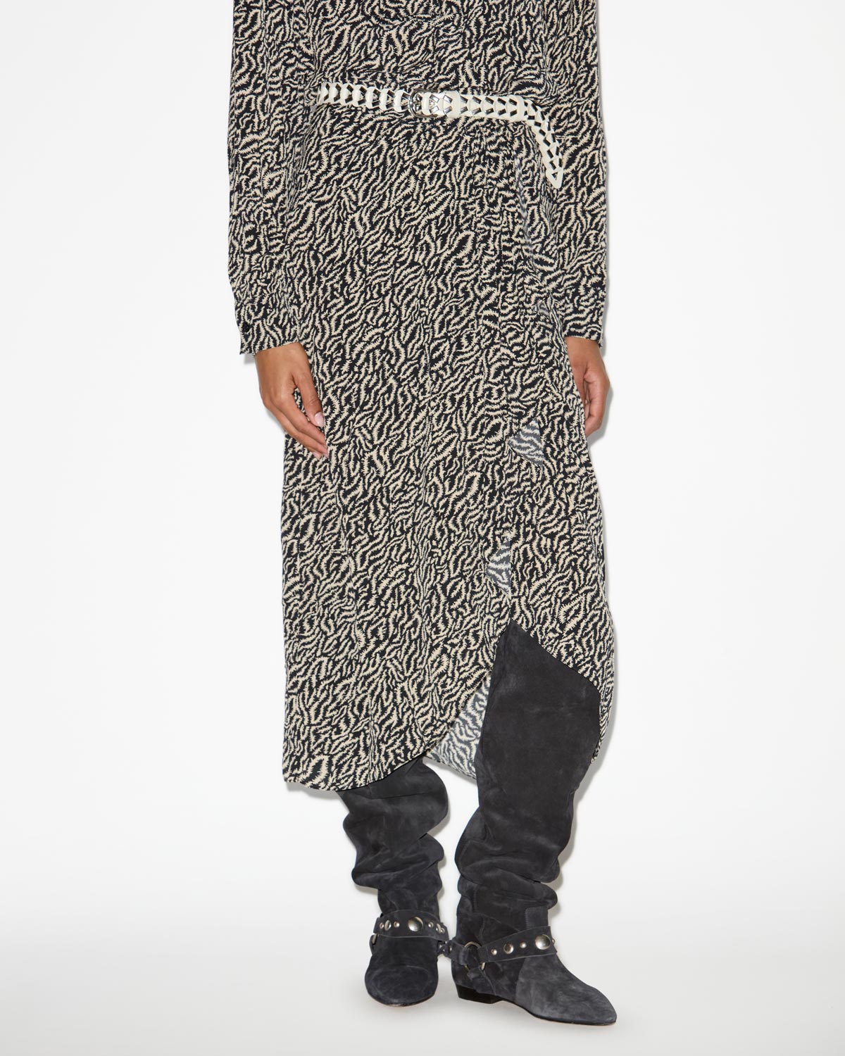 Vanille printed flowing midi skirt - Ecru and black - Woman - 3