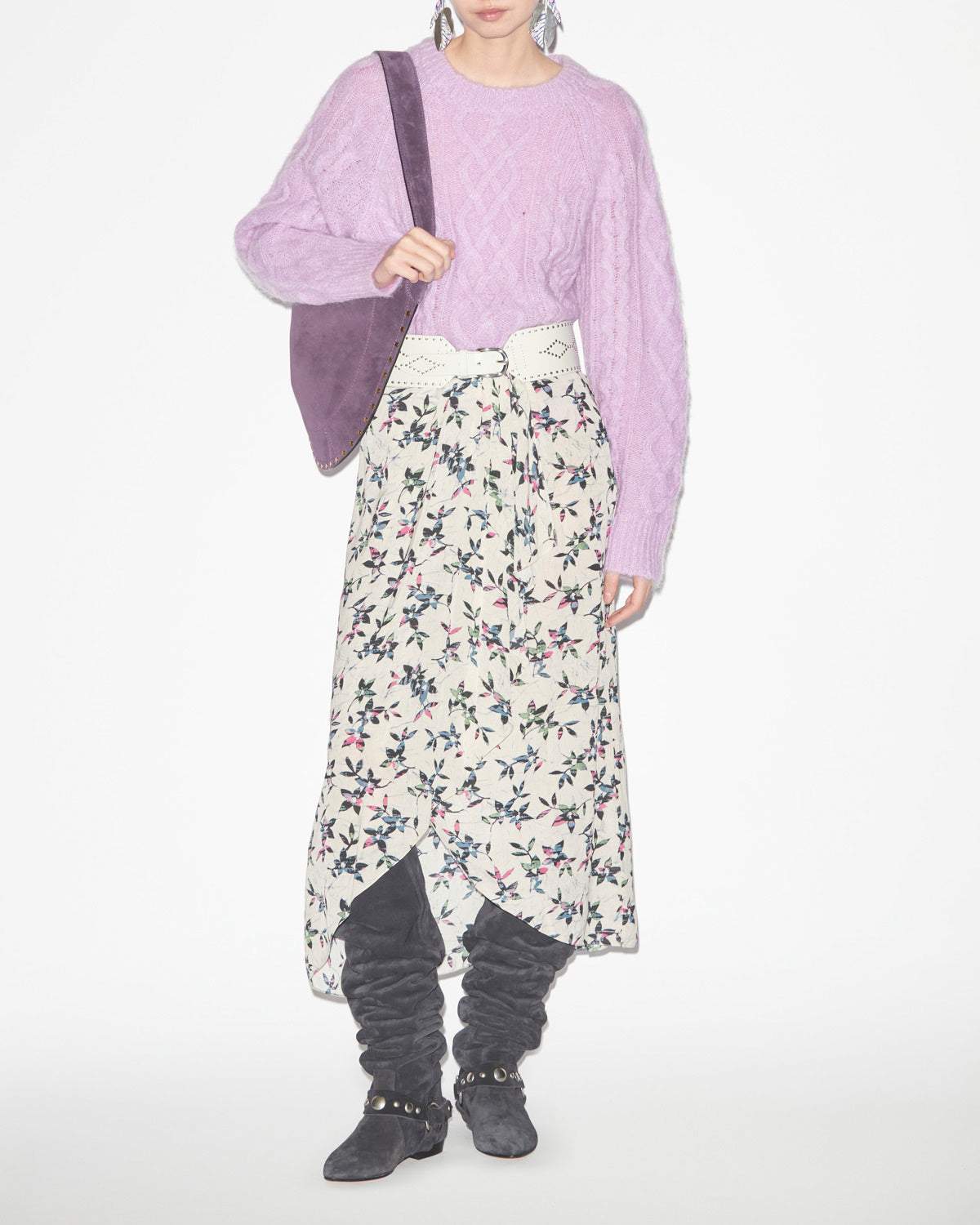 Vanille printed flowing midi skirt - Ecru-midnight - Woman - 1