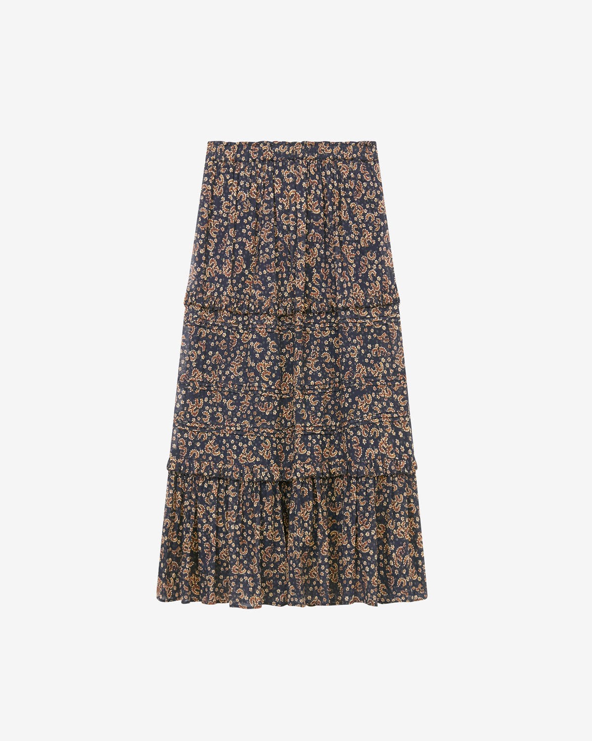 Falda diya larga de gasa de algodón estampada - Black-ochre - Woman - 5