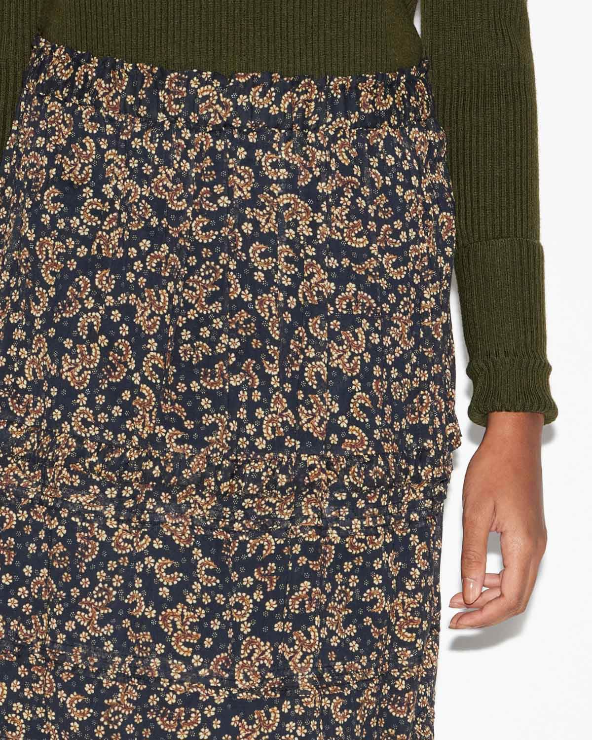 Falda diya larga de gasa de algodón estampada - Black-ochre - Woman - 2