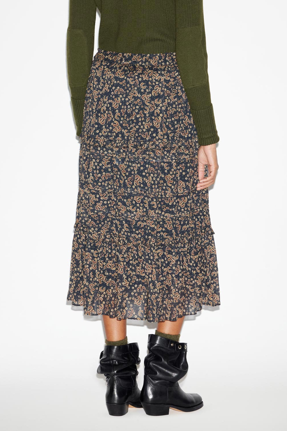 Gonna diya lunga in voile di cotone stampato - Black-ochre - Woman - 5