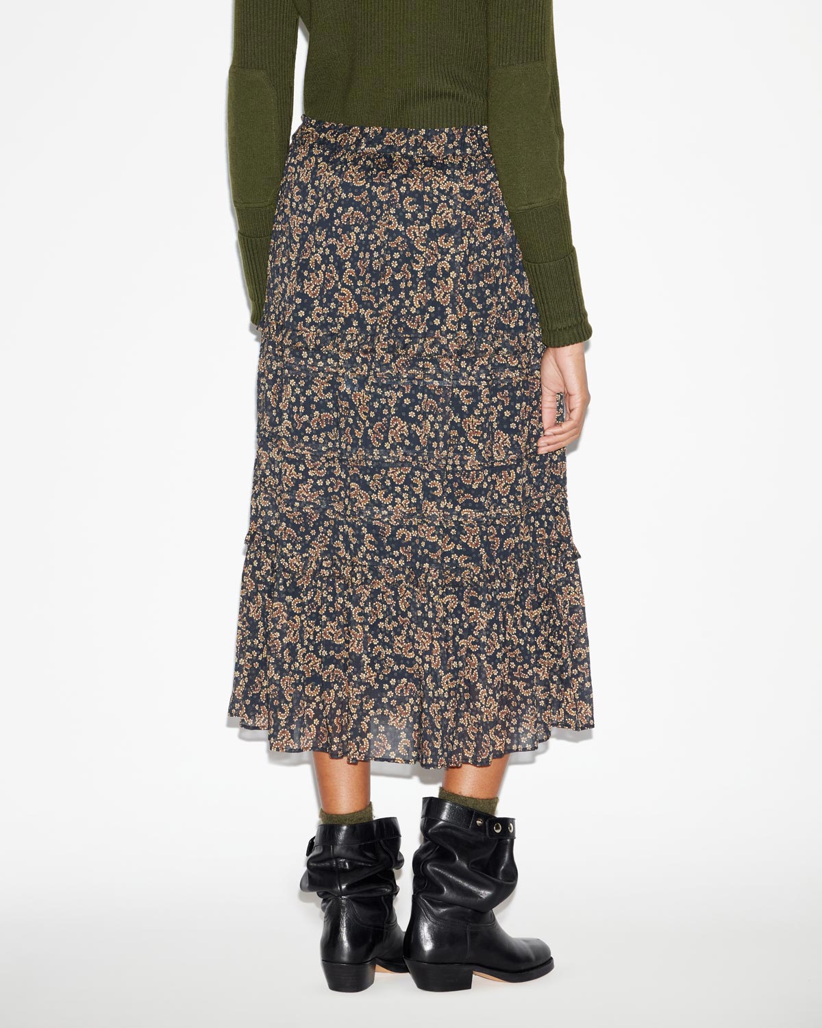 Falda diya larga de gasa de algodón estampada - Black-ochre - Woman - 4