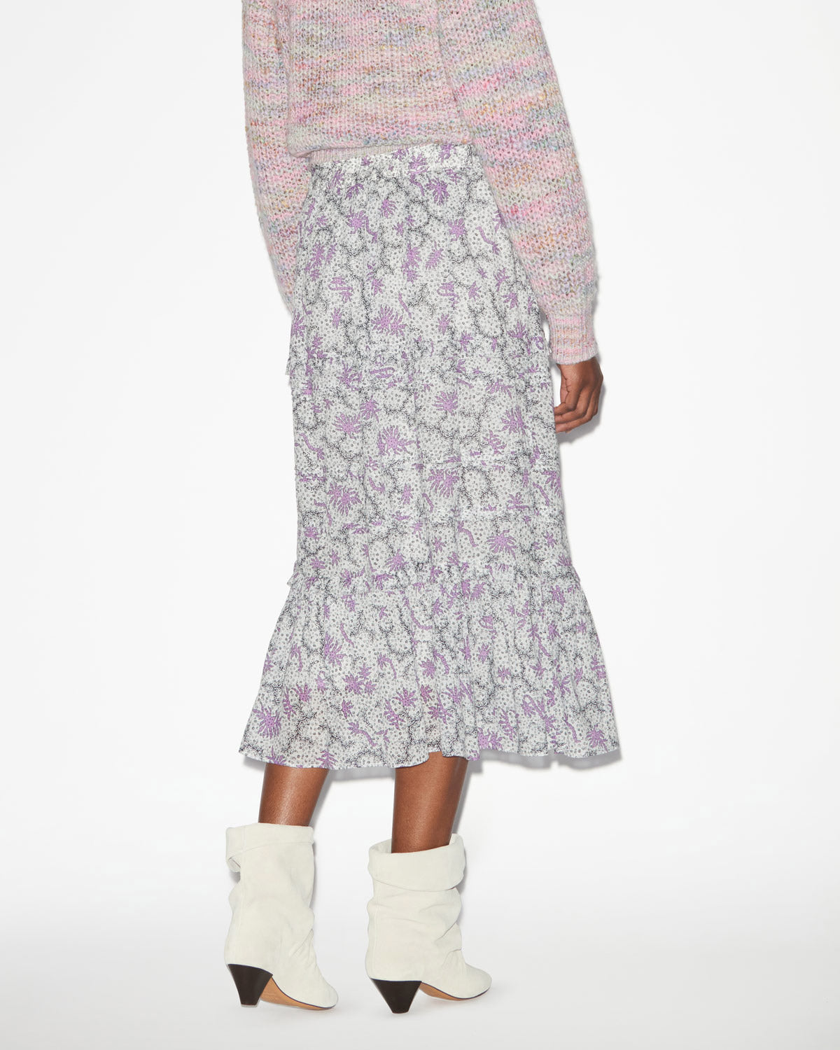 Diya long skirt in printed cotton voile - Ecru-lilac - Woman - 4