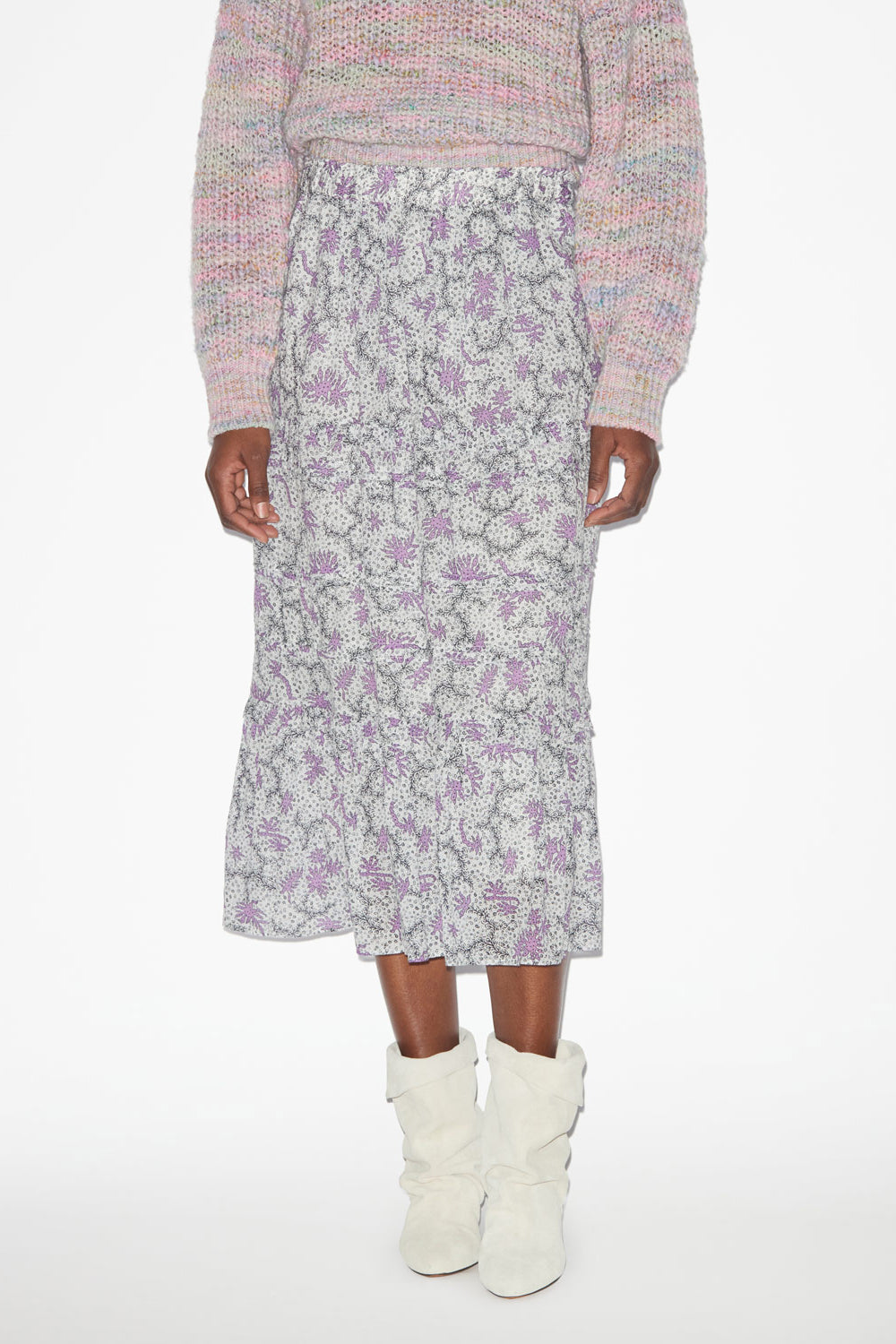 Gonna diya lunga in voile di cotone stampato - Ecru-lilac - Woman - 4