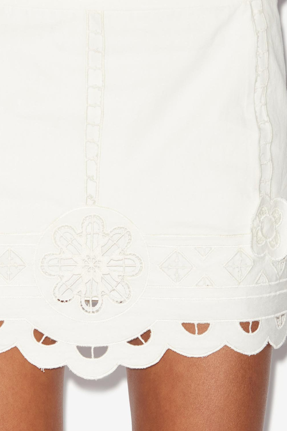 Gonna corta palmira in cotone tinta unita con pizzo sangallo - Bianco - Woman - 3