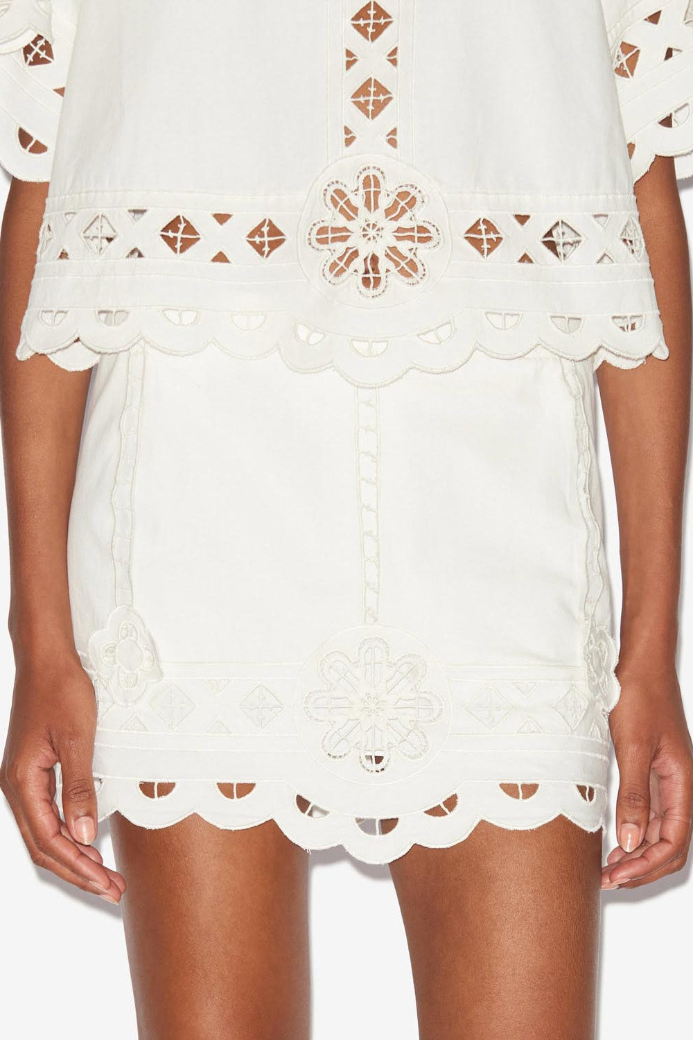 Gonna corta palmira in cotone tinta unita con pizzo sangallo - Bianco - Woman - 4