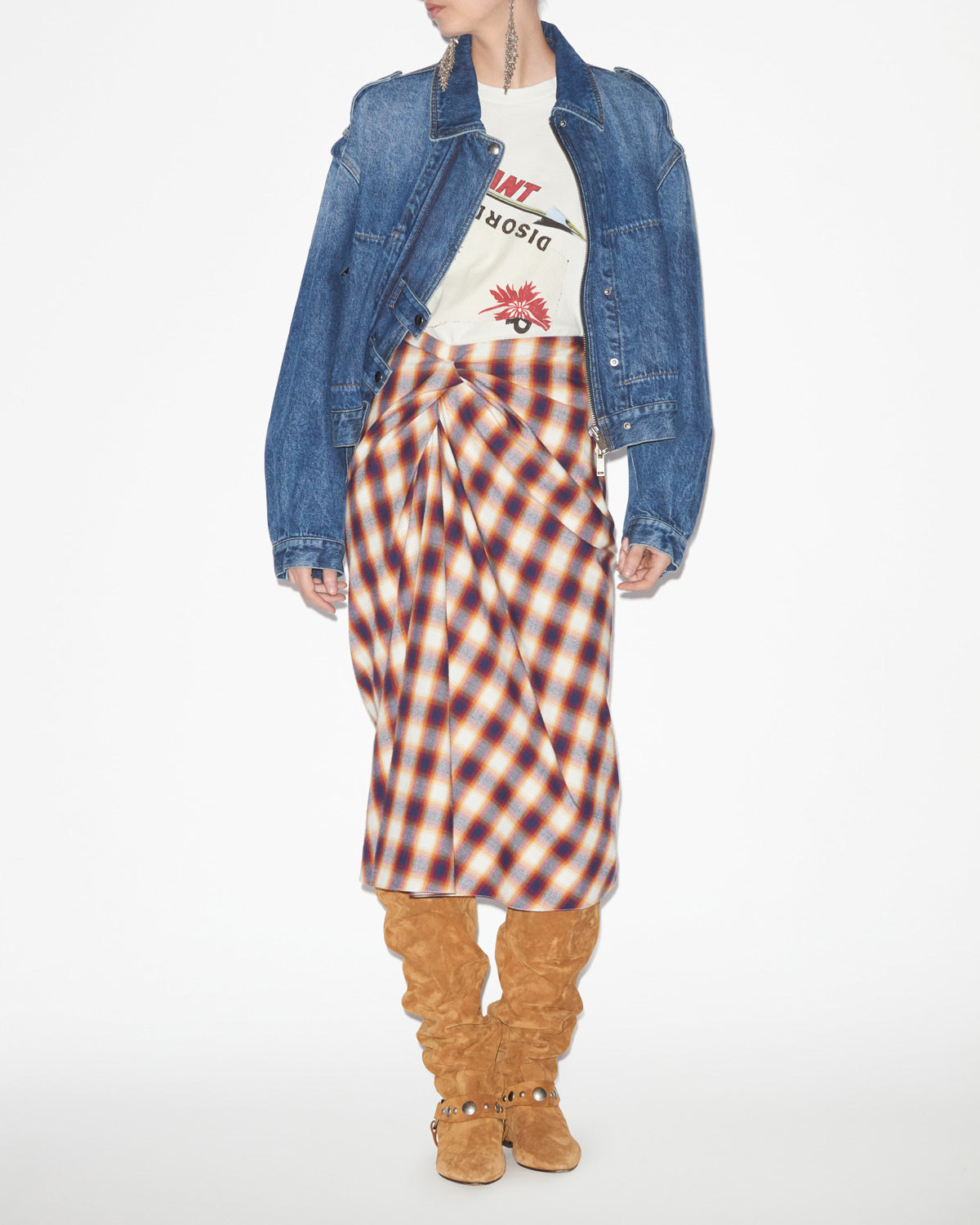 Jupe tijuana midi en coton à carreaux - Rouge et noir - Woman - 1