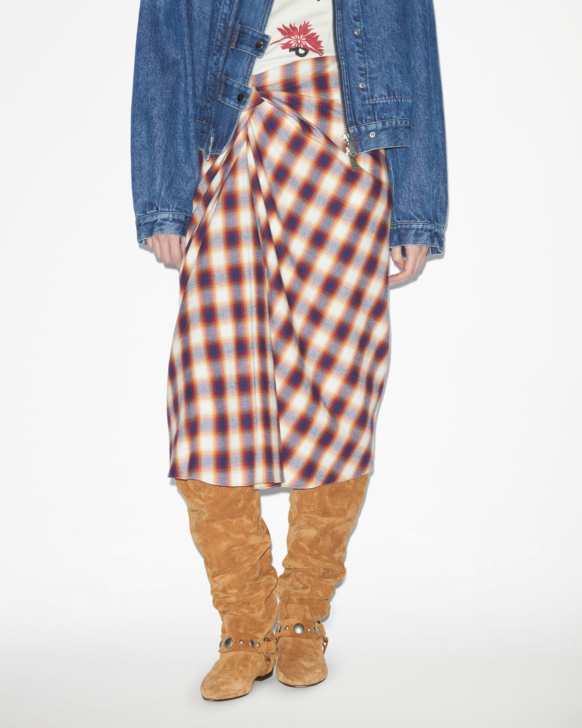 Jupe tijuana midi en coton à carreaux - Rouge et noir - Woman - 3