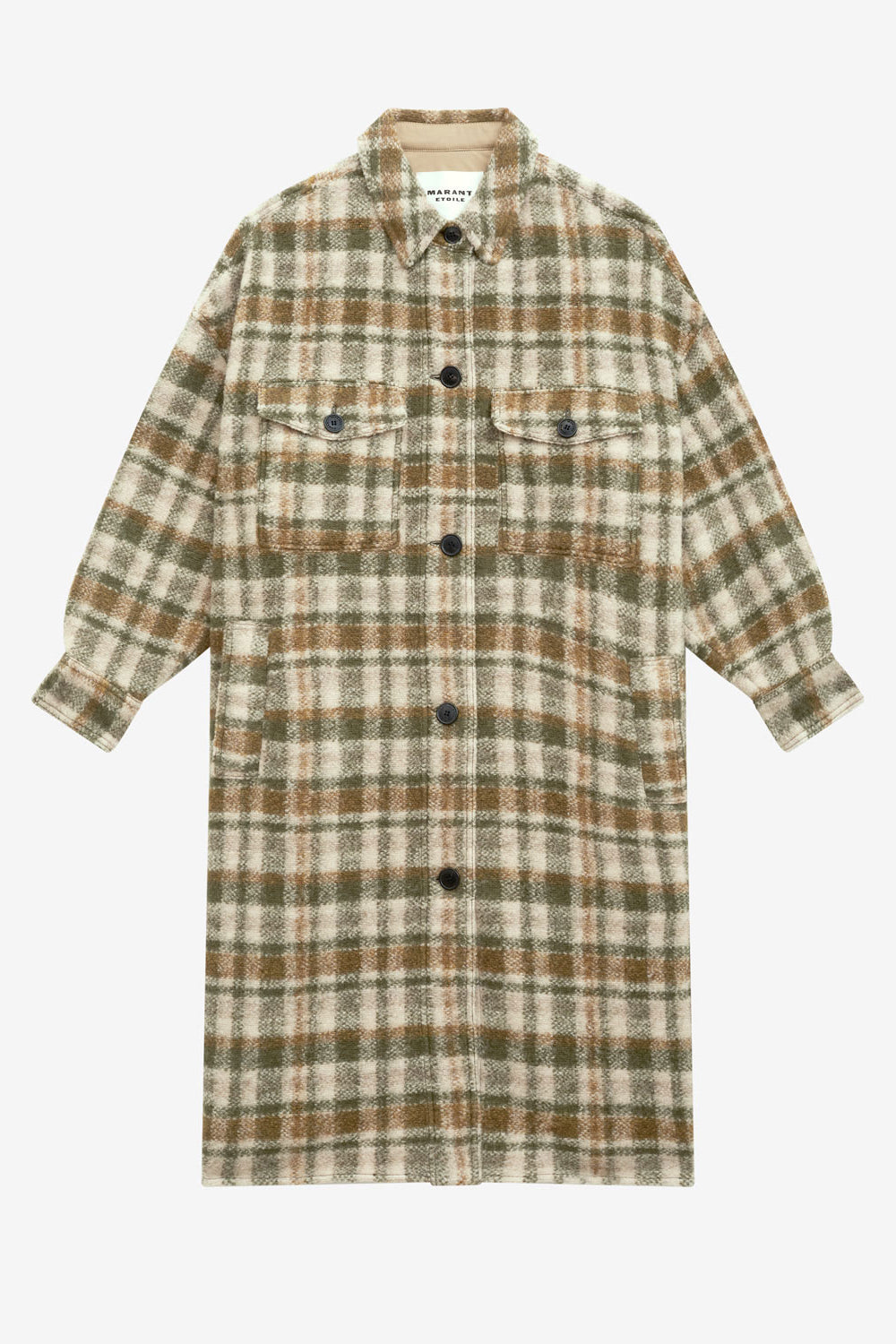 Fontizi long checkered wool blend coat - Khaki-ecru - Woman - 1