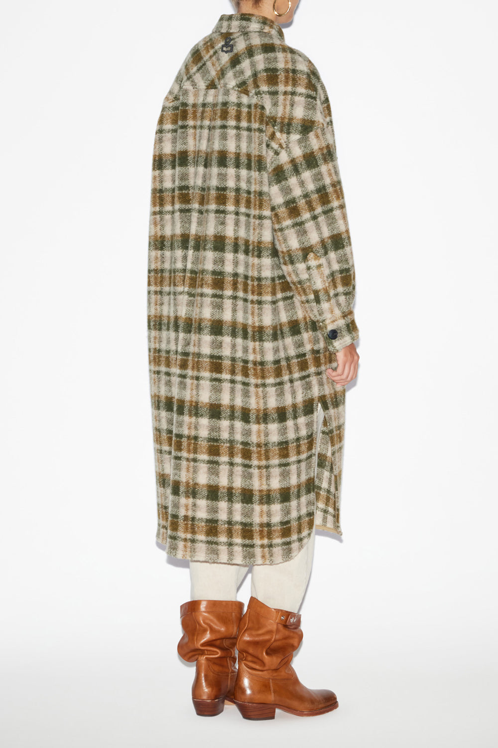 Fontizi long checkered wool blend coat - Khaki-ecru - Woman - 4