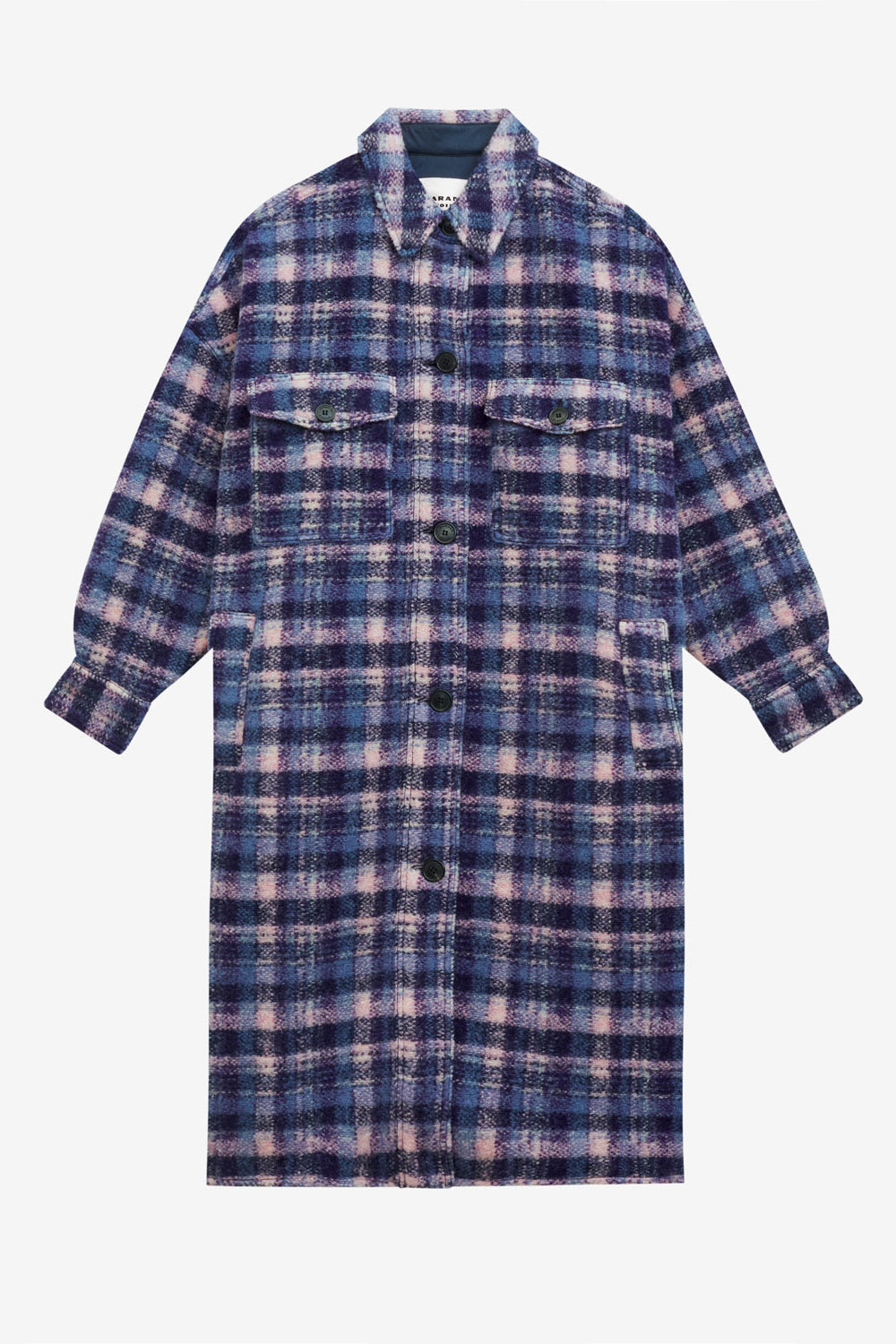 폰티지(fontizi) 멜란지 울 체크 롱코트 - Lilac-navy - Woman - 1