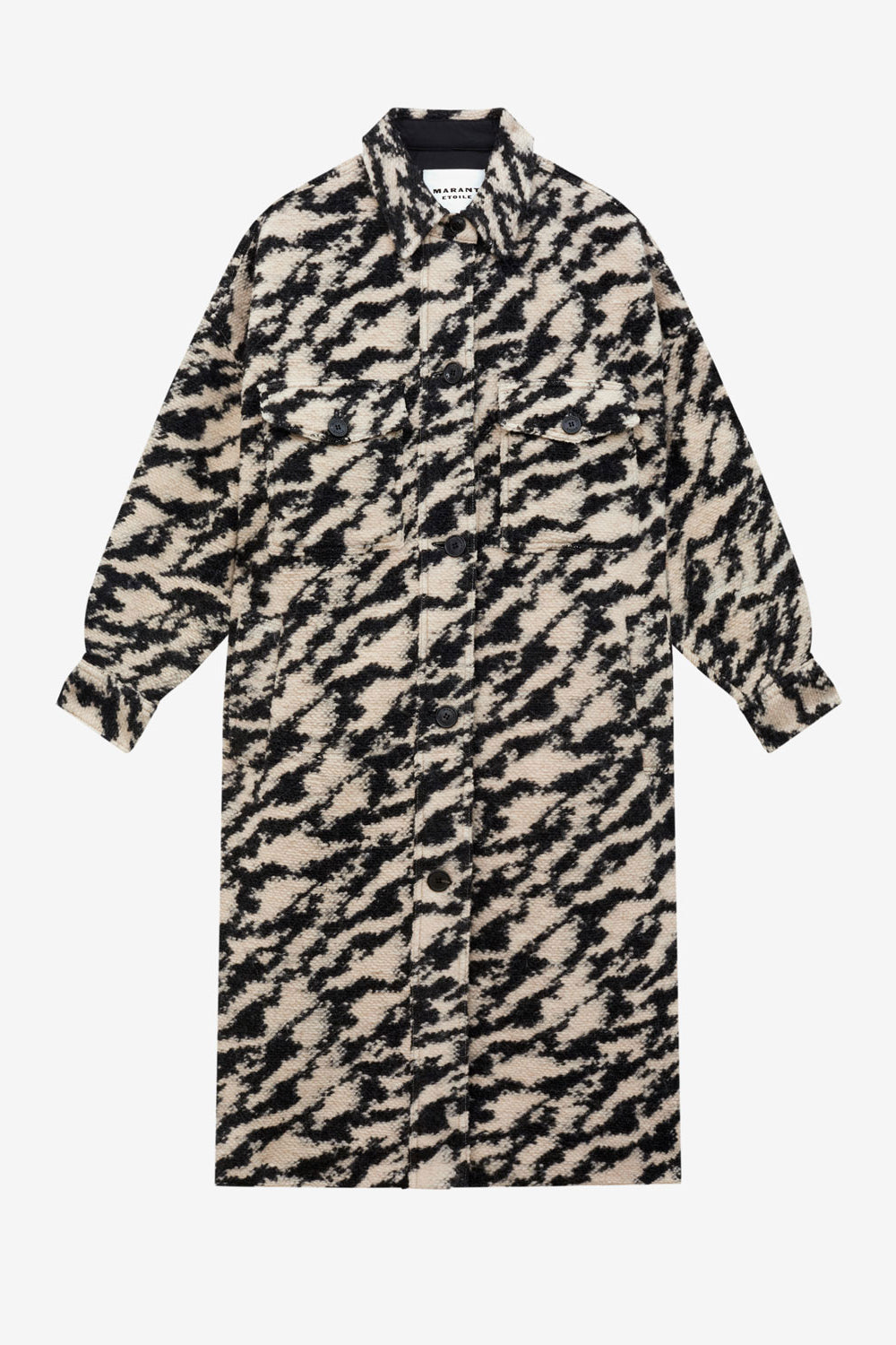 Fontizi long wool blend coat with a zebra pattern - Black-beige - Woman - 1