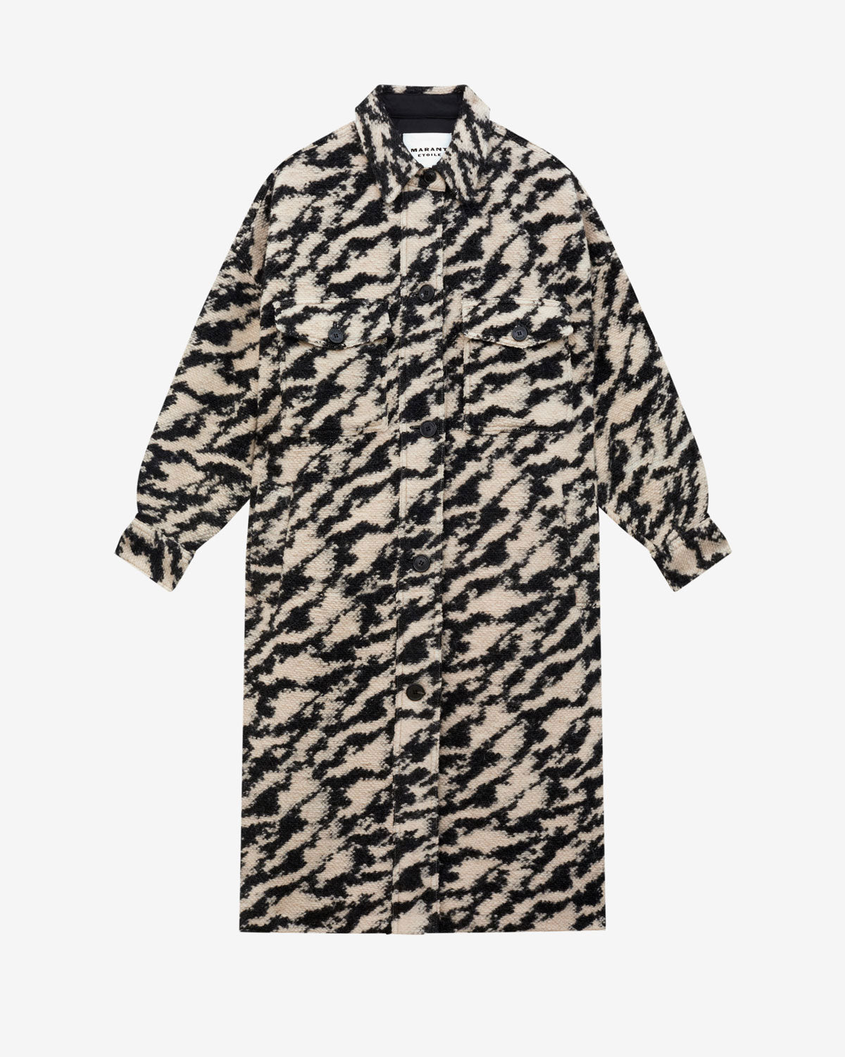 Fontizi long wool blend coat with a zebra pattern - Black-beige - Woman - 4