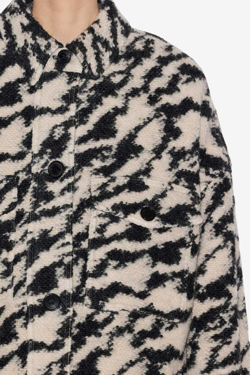 Fontizi long wool blend coat with a zebra pattern - Black-beige - Woman - 3