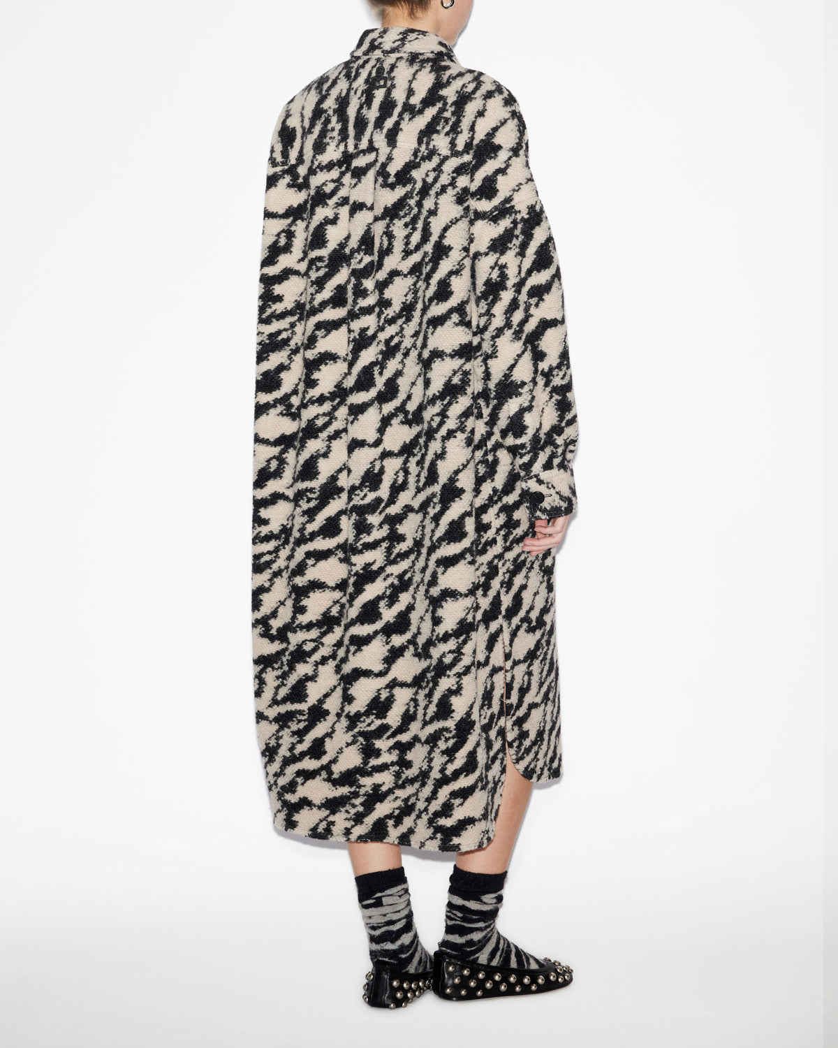 Fontizi long wool blend coat with a zebra pattern - Black-beige - Woman - 3