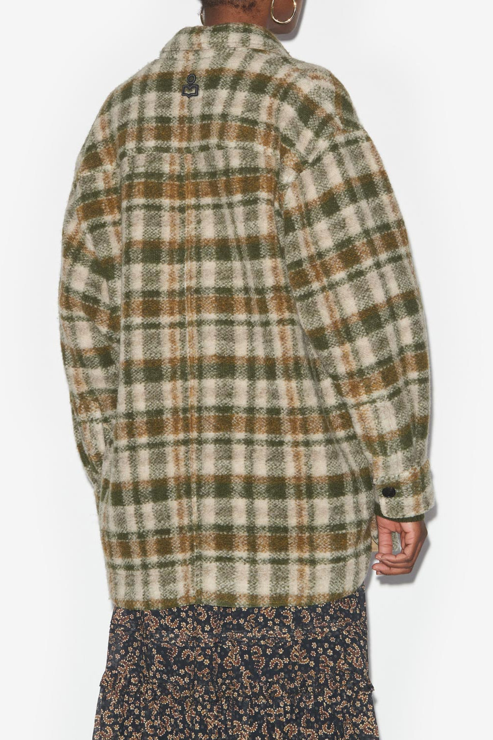 Harveli checkered wool blend coat - Khaki-ecru - Woman - 5