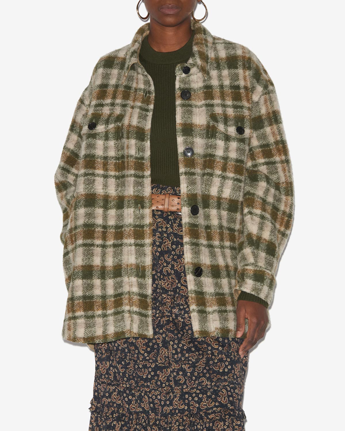 Harveli　チェック柄混合ウール コート - Khaki-ecru - Woman - 3