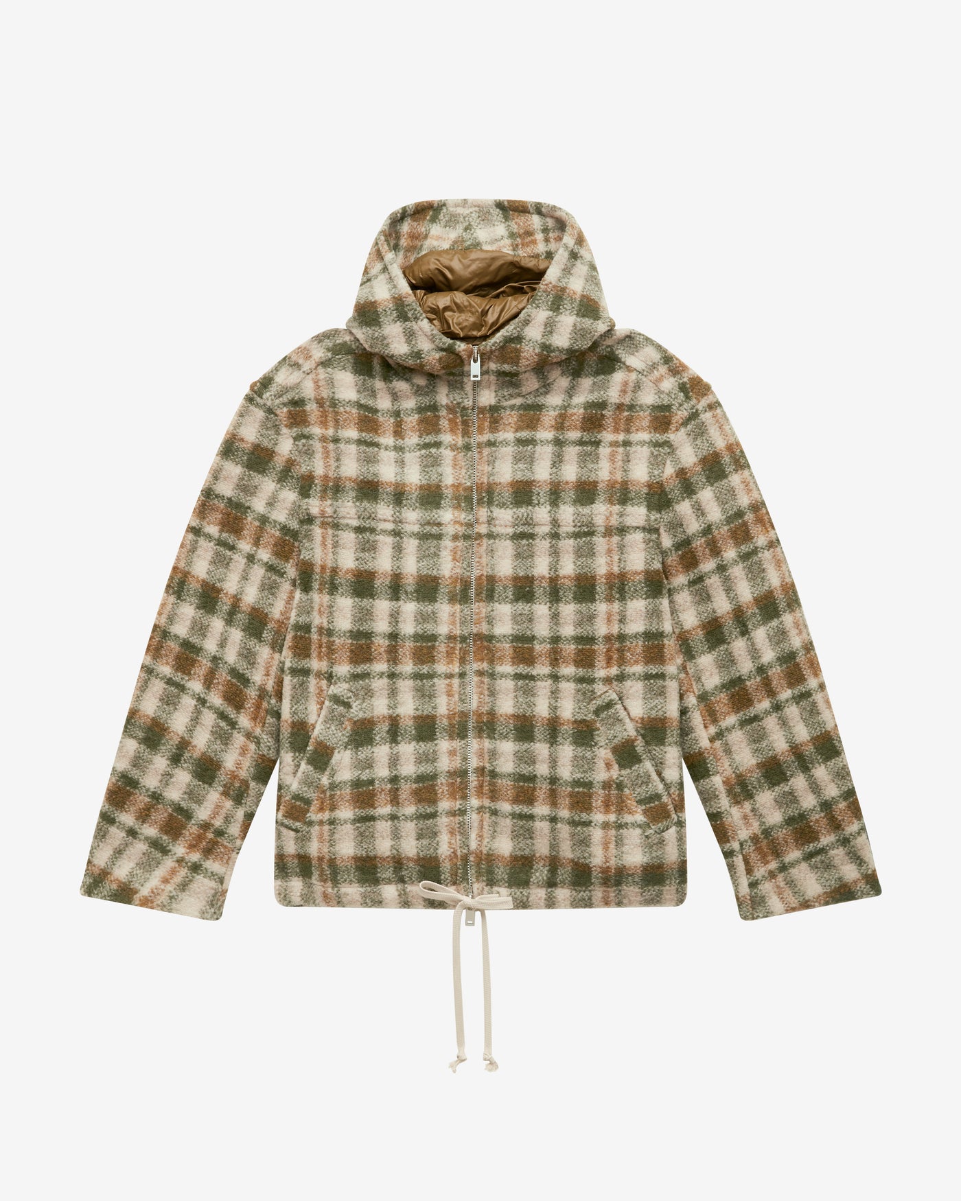 Kurt フード付き チェック柄混合ウール コート - Khaki-ecru - Man - 1