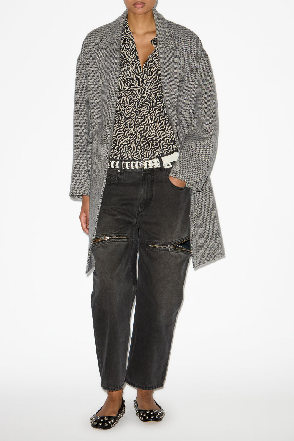 Limiza plain-colored wool blend coat - Black and ecru - Woman - 2