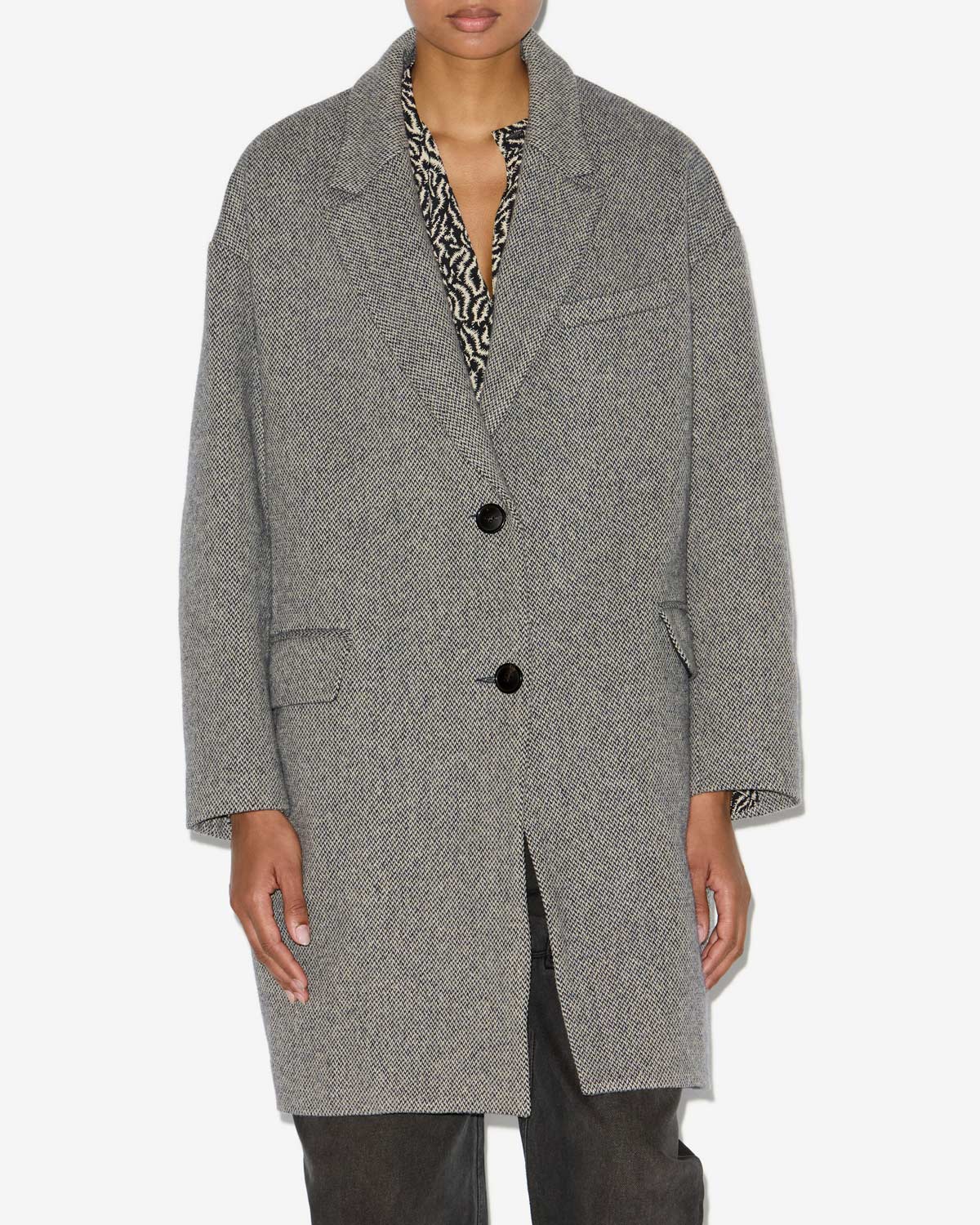 Limiza plain-colored wool blend coat - Black and ecru - Woman - 3