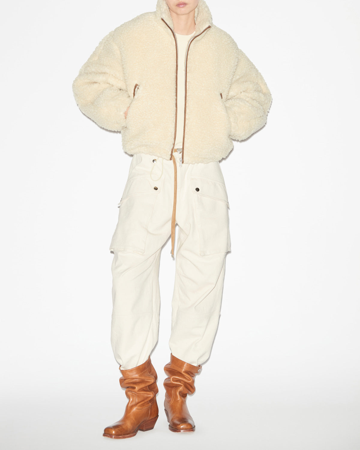 Einfarbiger kurzmantel mackensy in lammfelloptik - Naturfarben - Woman - 1