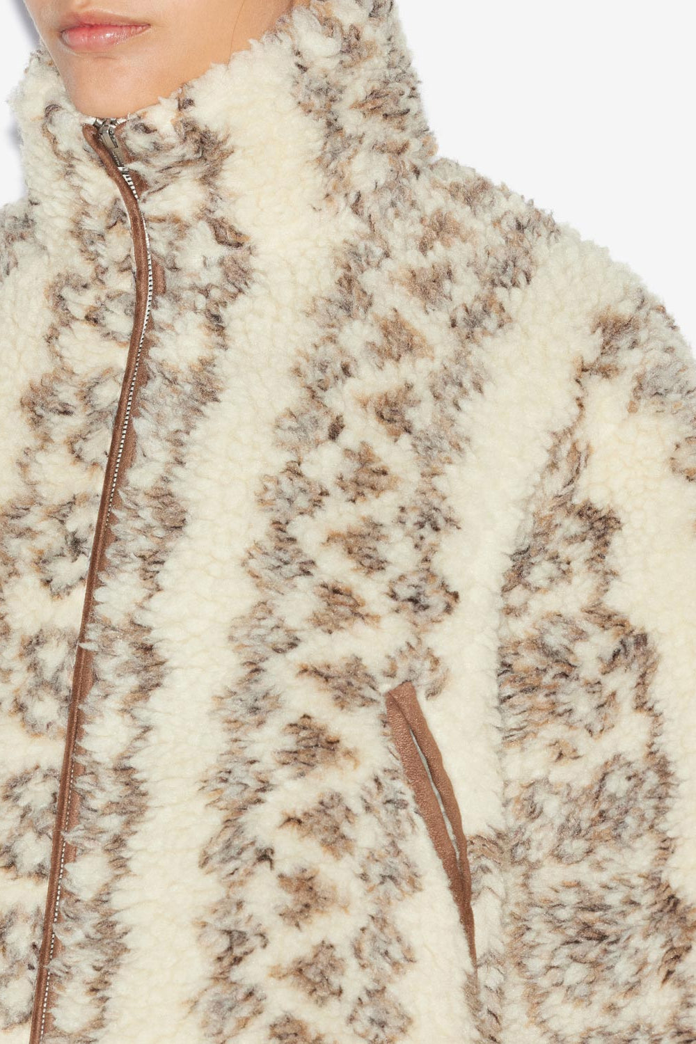 Mackensy short printed shearling style coat - Ecru-brown - Woman - 3