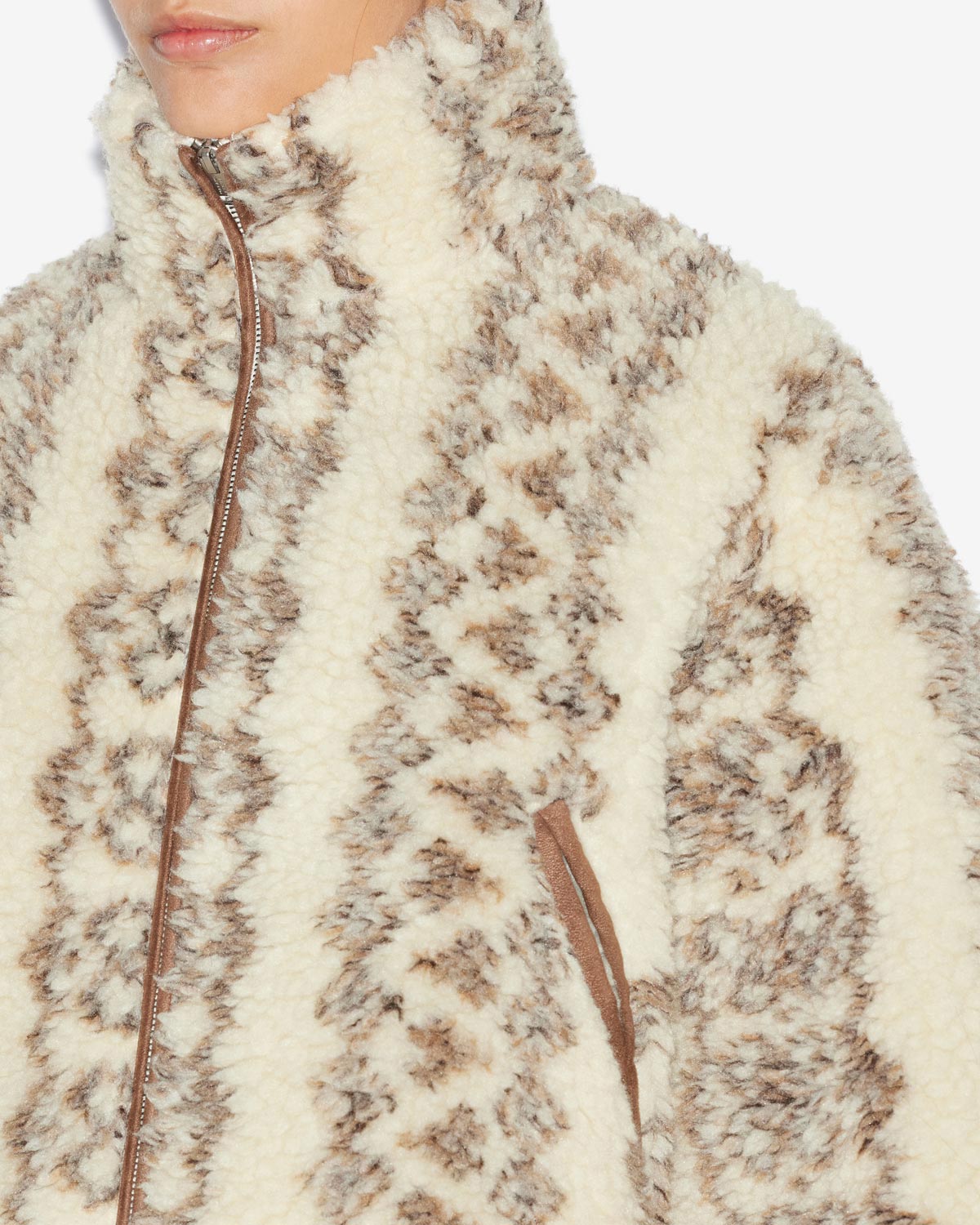 Abrigo corto mackensy efecto borrego estampado - Ecru-brown - Woman - 2